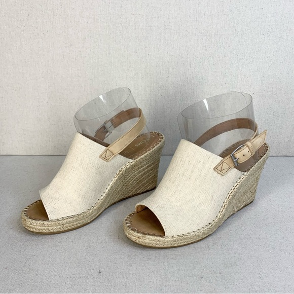 Toms - Monica Classic Linen/Leather Wedge Slingback Espadrille Sandal - Size 10 - Picture 3 of 11